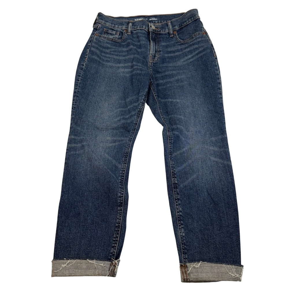 Old Navy Womens Mid Rise Boyfriend Jeans Dark Wash Raw Hem Size 2 RN 54023